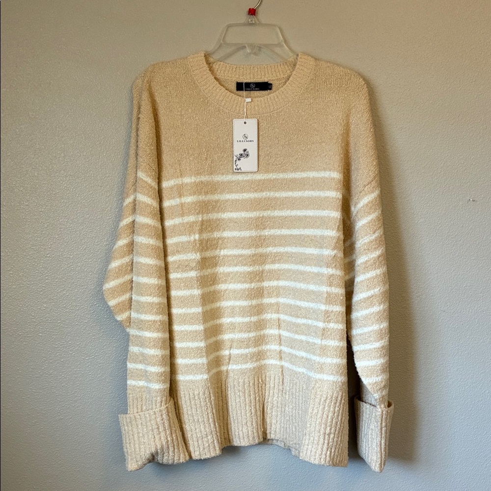 Striped Cream Sweater - Crew Neck